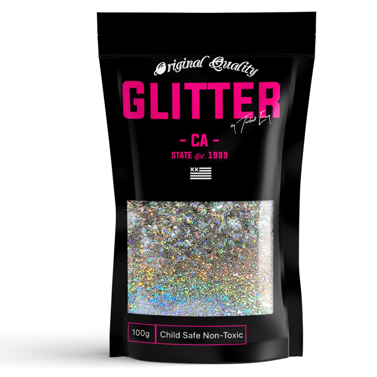 1mm DIAMOND Silver Holographic Premium Glitter Multi Purpose Dust Powder 50g / 1.75oz for use with Arts & Crafts Wine Glass Decoration Weddings Cards Flowers Cosmetic Face Body (Packaging May Vary)